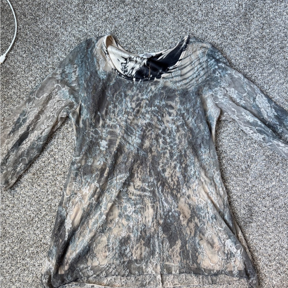Brittany Black Gray and Cream Patterned Blouse